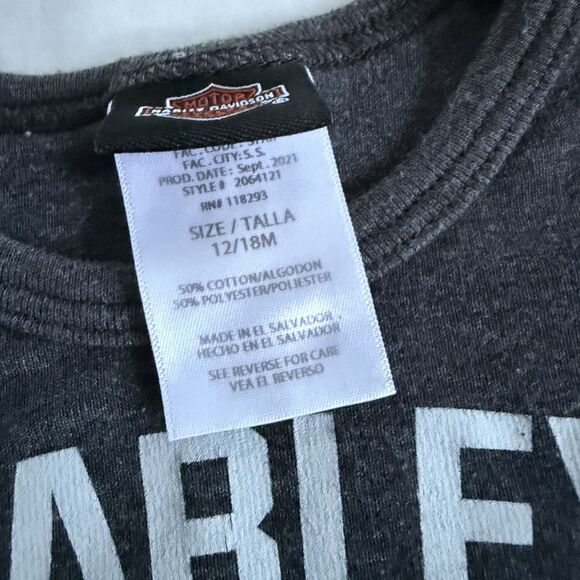 Harley Davidson Baby Boy's 2 Piece Long Sleeve Tee & Pant Gray Set Sz 12-18M - Picture 3 of 5